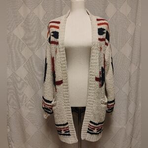 Blue Rain Cozy Cream Blue Open-Front Cardigan Sweater Aztec Women's Size Medium